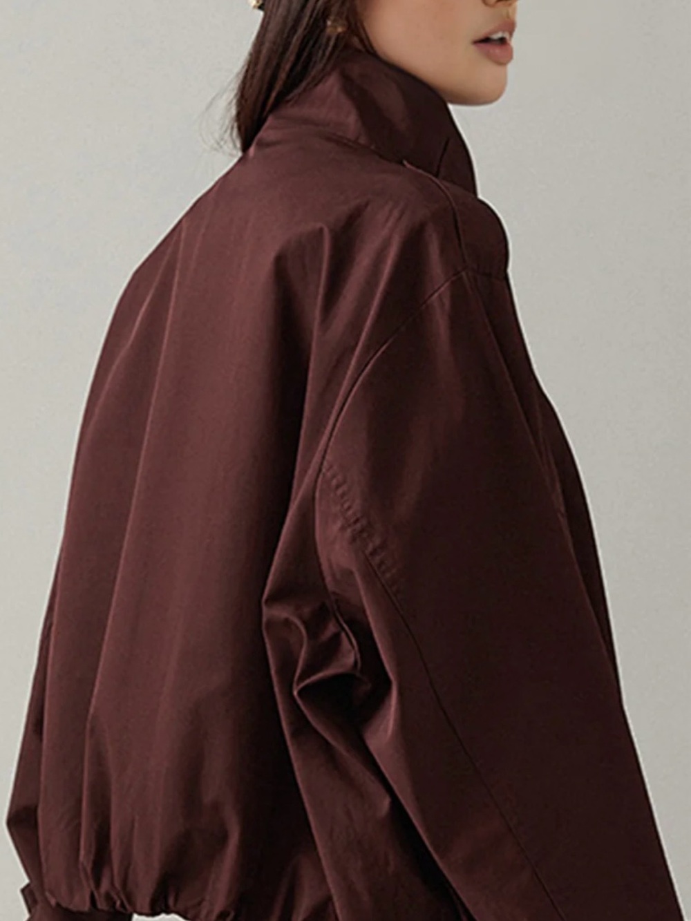 Commense Burgundy Short Trench Coat with Buckle Collar - Picture 5 of 10